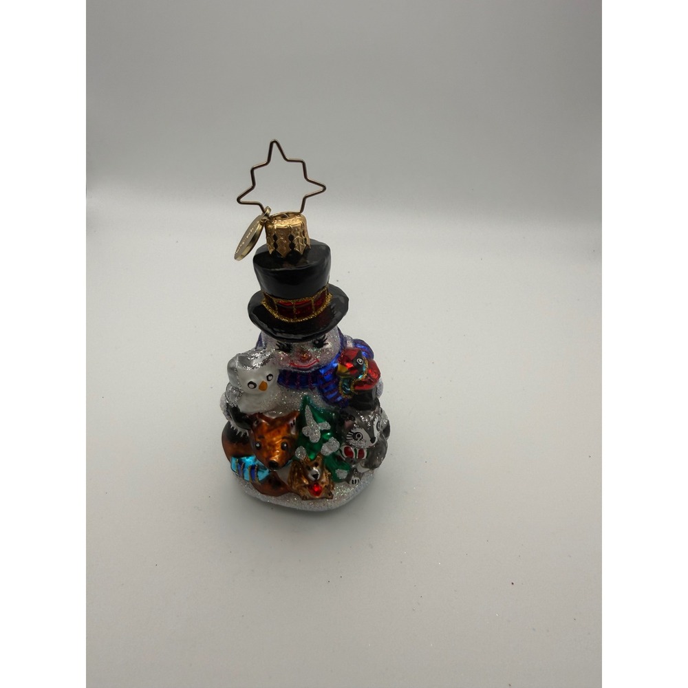 Christopher Radko Snowman with Forest Friends Glass Christmas Ornament 1018894